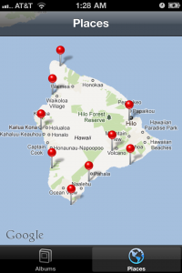 The location tags for photos taken in Hawaii.